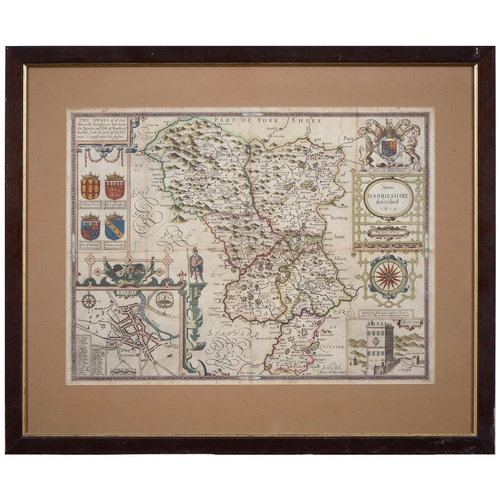 486 - John Speede - Derbyshire, double page engraved map, 1614, hand coloured, 39.5 x 52cm... 