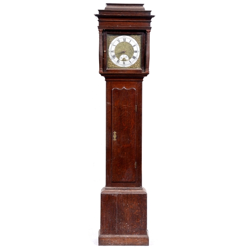 510 - An English oak thirty hour longcase clock, Thos Stripling Barwell, mid 18th c, the 11