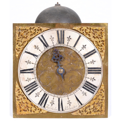 511 - An English thirty hour clock movement and dial, Tho Dicker Silchester, early 18th c, the 10