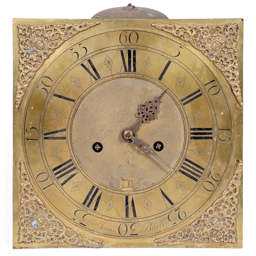 513 - An English brass eight day longcase clock movement and dial, Jonas Barber [of Winster], late 18th c,... 