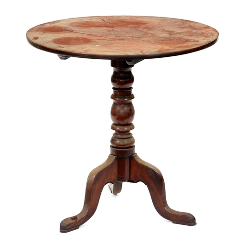 521 - A Victorian mahogany tripod table, the round top on baluster pillar, 73cm h; 72cm diam... 