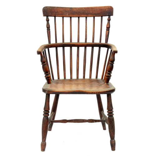 526 - An ash low comb back Windsor armchair, Lincolnshire, second quarter 19th c, with back spindles, birc... 