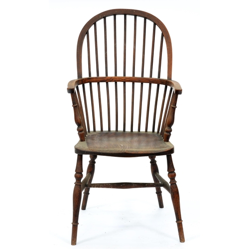 530 - An ash stick hoop back Windsor armchair, Lincolnshire, second half 19th c, with elm seat, seat heigh... 