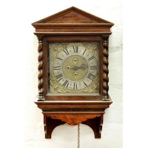 536 - An English walnut thirty hour hooded wall clock, William Brock, dated 1705, the 9