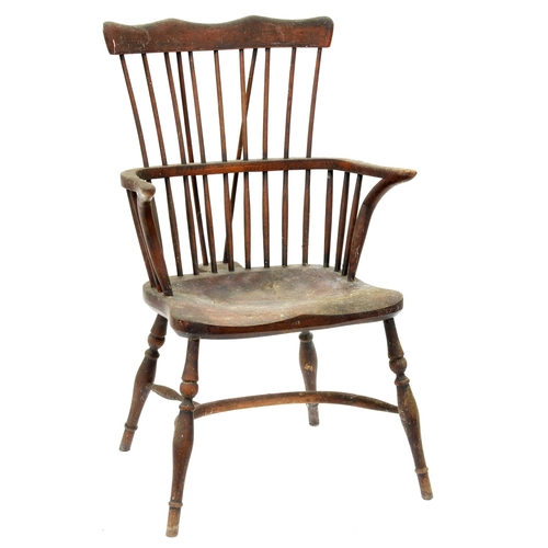 541 - An ash comb back Windsor armchair, Thames Valley or Lincolnshire, first half 19th c, with spindle ba... 