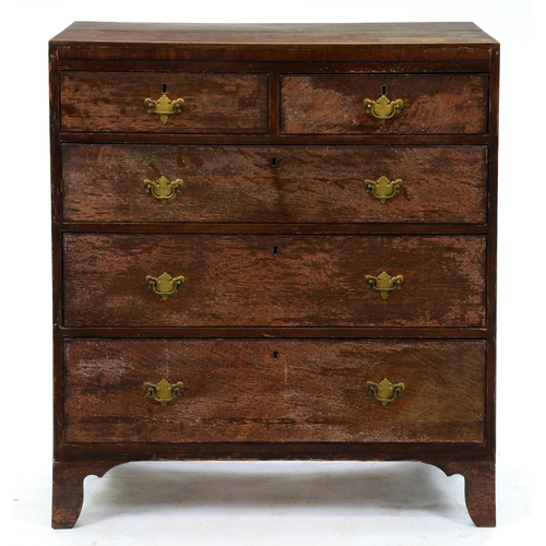 581 - A George III oak chest of drawers, 110cm h; 50 x 96cm