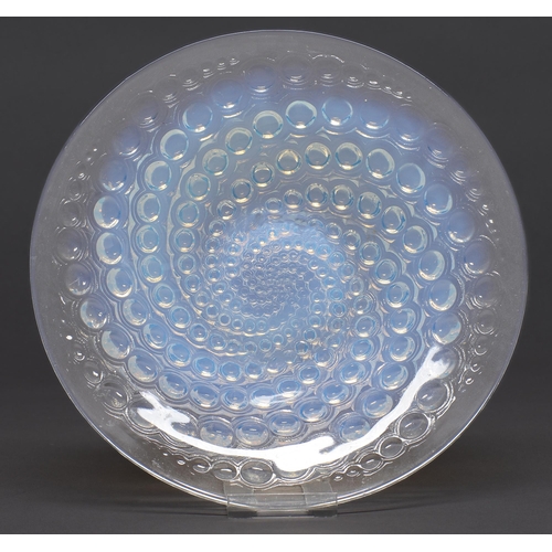 60 - Volutes. A Lalique semi opalescent glass dish, 25cm diam, etched mark R LALIQUE FRANCE... 