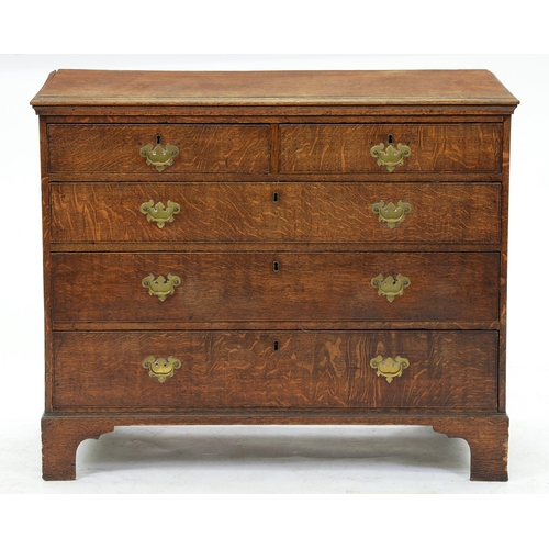 602 - A George III oak chest of drawers, with scratch moulded drawers on bracket feet, 88cm h; 50 x 107cm... 