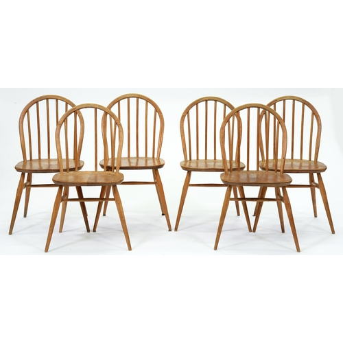 608 - A set of six Ercol beech dining chairs, mid 20th c, seat height 41cm