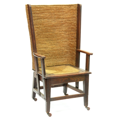 620 - Scottish furniture. An Orkney straw-backed lady's chair, D M Kirkness of Kirkwall, late 19th c, the ... 