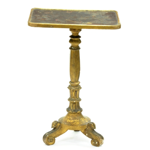 632 - A Victorian japanned lamp table, on associated giltwood pedestal and three S-scroll feet, 72cm h; 37... 