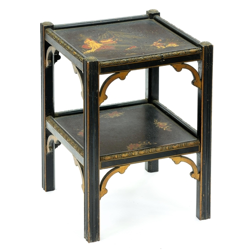 633 - A japanned two tier bedside table, c1920, 52cm h; 35 x 35cm