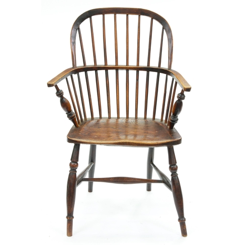 659 - A Victorian ash low back Windsor chair, Thames Valley Region, with spindle back and elm seat, seat h... 