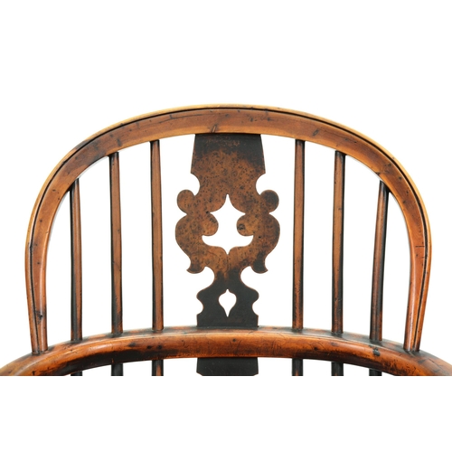 661 - A Victorian yew wood and burr yew wood Windsor chair, North Nottinghamshire, with crinoline stretche... 