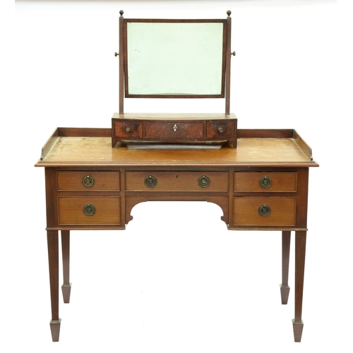 674 - An Edwardian mahogany washstand, 84cm h; 54 x 106cm and a 19th c mahogany dressing mirror on bow fro... 