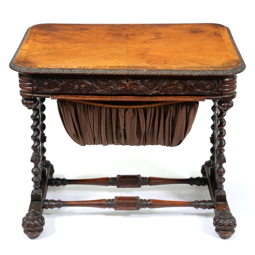 681 - A William IV antiquarian taste pollard oak and brown oak work table, dated '1643', the oblong top ve... 