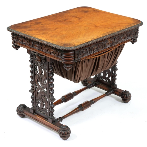 681 - A William IV antiquarian taste pollard oak and brown oak work table, dated '1643', the oblong top ve... 