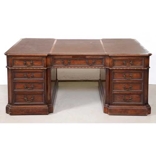 682 - A mahogany partners desk, c1930, in George II style, the cavetto centre and opposing side fitted wit... 