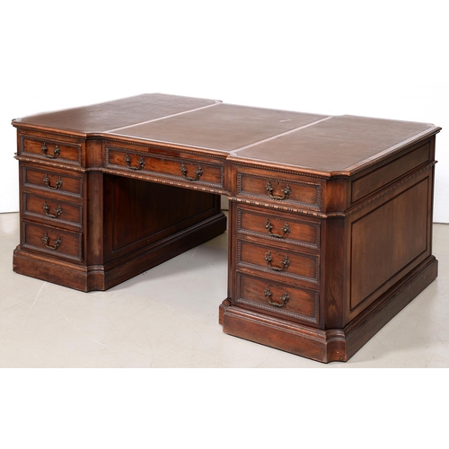 682 - A mahogany partners desk, c1930, in George II style, the cavetto centre and opposing side fitted wit... 