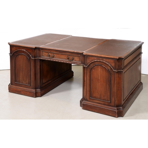 682 - A mahogany partners desk, c1930, in George II style, the cavetto centre and opposing side fitted wit... 