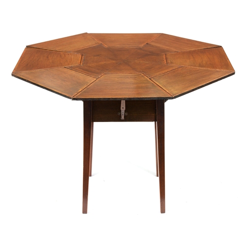 684 - An Edwardian octagonal mahogany eight drop leaf centre table, crossbanded in satinwood and line inla... 