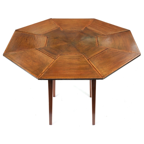 684 - An Edwardian octagonal mahogany eight drop leaf centre table, crossbanded in satinwood and line inla... 