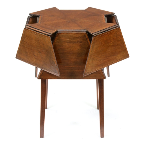 684 - An Edwardian octagonal mahogany eight drop leaf centre table, crossbanded in satinwood and line inla... 