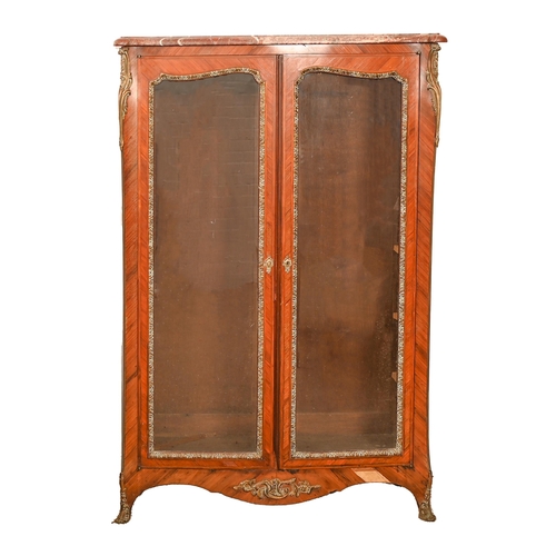 697 - A French kingwood vitrine, c1900, in Transitional style, with ormolu mounts and marble slab, 160cm h... 