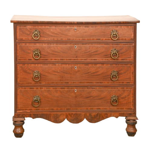 698 - Channel Islands furniture. A mahogany and line inlaid chest of drawers, Jersey or Guernsey, early 19... 