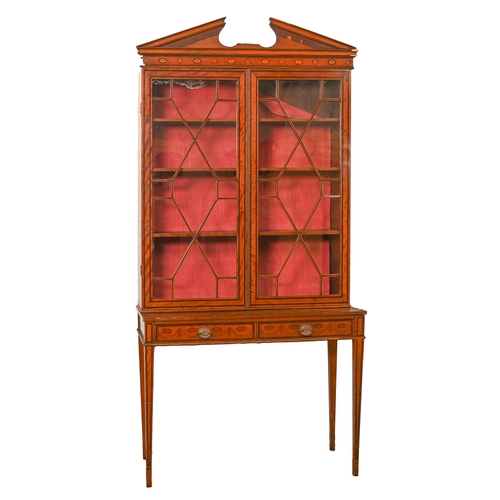 705 - A Victorian satinwood and inlaid cabinet, in neo classical style with round and oval paterae and hus... 