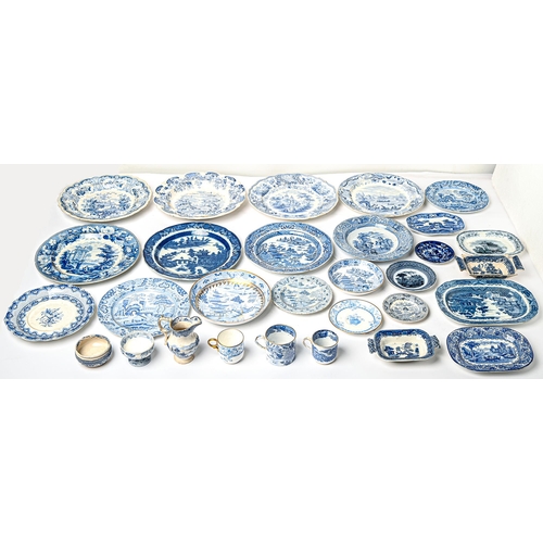 71 - Miscellaneous English blue printed earthenware, 19th c and contemporary blue printed bone china teaw... 