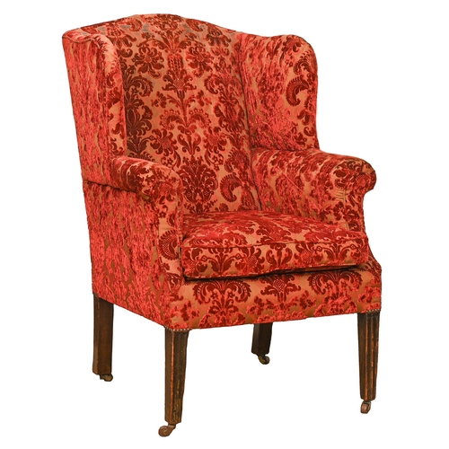 714 - A George III mahogany wing-back armchair, on moulded square tapering forelegs, seat height 56cm (inc... 