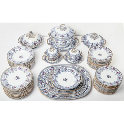 78 - A Staffordshire earthenware Amaranth pattern dinner service, c1870, printed and painted with stylise... 