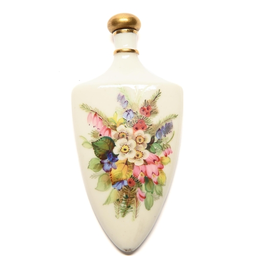 87 - A Royal Worcester scent bottle and stopper, c1880, of shield shape, painted to either side with wild... 