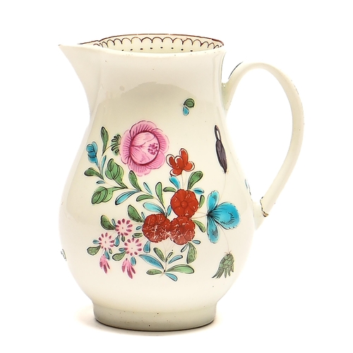 88 - A Worcester sparrow beak jug, c1775, enamelled with a loose bouquet and smaller sprays, 90mm h... 