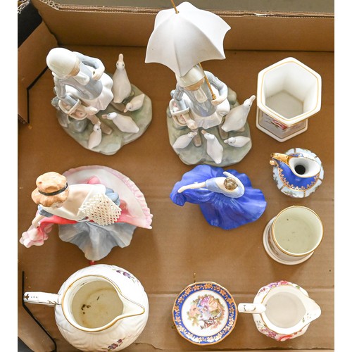 98A - Two Lladro figures, two Royal Doulton bone china figures  and other ornamental ceramics... 