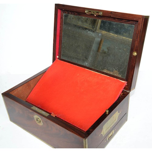 103 - A brass mounted figured mahogany writing box, early 19th c, the shaped tablet to the lid engraved Jo... 