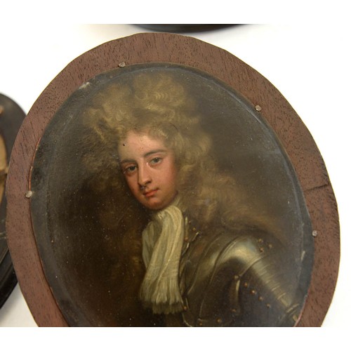 208 - Follower of Sir Godfrey Kneller - Portrait Miniatures of a Nobleman and a Lady, two, the first in ar... 