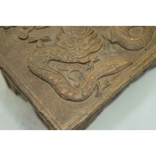 645 - A Chinese carved wood collapsible table, early 20th c, the top and all sides decorated with phoenix ... 