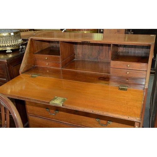 652 - A George III padouk bureau, late 18th c, with brass handles and escutcheons, bracket feet, 103cm h; ... 