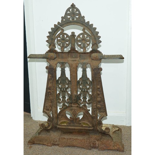 1106 - A Victorian cast iron umbrella stand, with drip tray, 79cm h, indistinct PODR lozenge mark for 1869... 