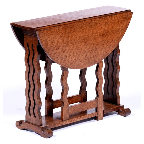 1091 - An oak dwarf gateleg table, with wavy, pierced ends and uprights, 50cm h; 60 x 59cm