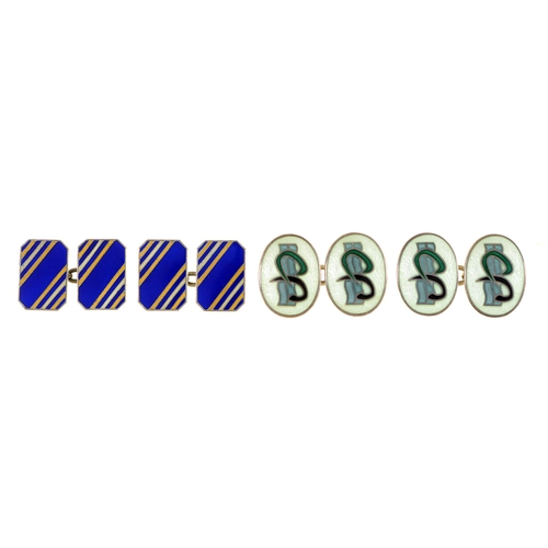 1 - A pair of silver and enamel emblematic cufflinks, 19mm, marks rubbed, 2000 and a pair of silver and ... 