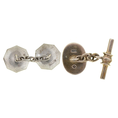 10 - A pair of silver and onyx octagonal cufflinks, 12mm, by Payton, Pepper & Sons Ltd, Birmingham 19... 