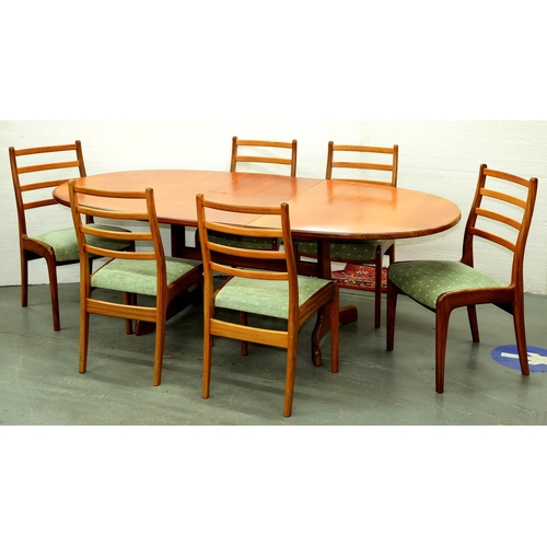 1080 - A G-Plan teak dining table and set of six chairs, c1970, table 72cm h; 106 x 209cm