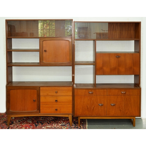 1081 - A teak wall unit and a similar contemporary wall unit, both c1970, each with sliding plate glass doo... 