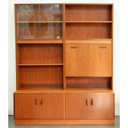 1088 - A G-Plan teak wall unit, c1970, 198cm h; 46 x 162cm