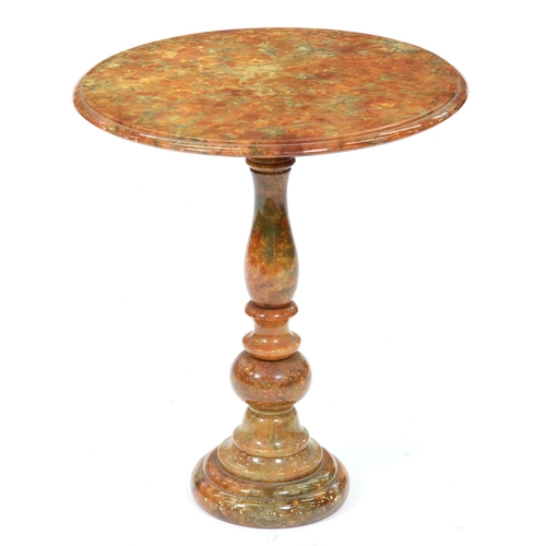 1114 - A turned onyx pedestal table, 52cm h; 45cm diam