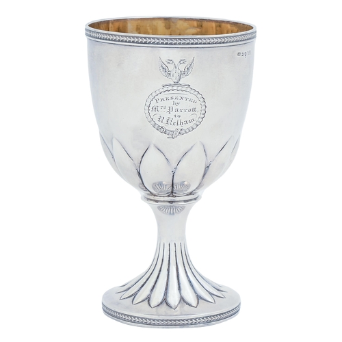 327 - Nelson interest. A George III silver goblet, with the lobed  bowl and foot,  stippled running leaf r... 