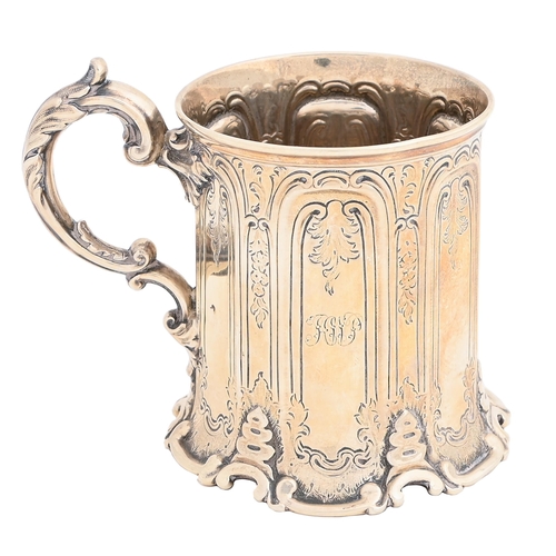 330 - A Victorian gothic silver christening mug,  88mm h, by Edward Barnard & Co, London 1845, 5ozs... 